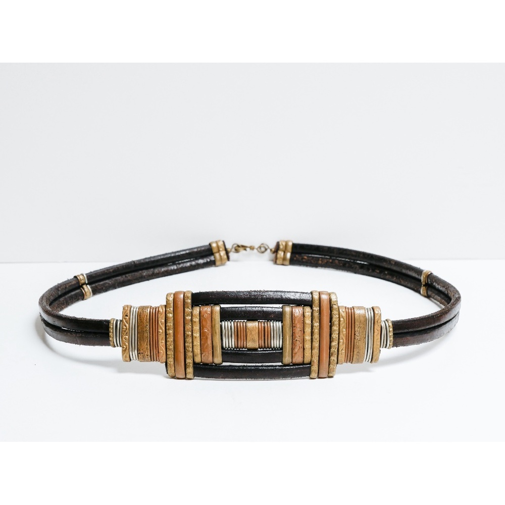 Handcrafted leather and metal belt - 30" long